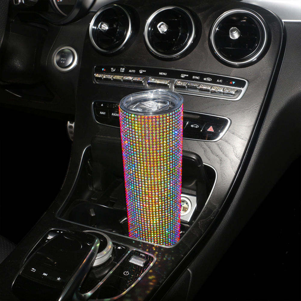 500ml Diamond Crystal Car Bottle Stainless Steel Water Bottle Bling Rhinestones Vacuum Flasks Coffee Cup Tumbler Car Accessories