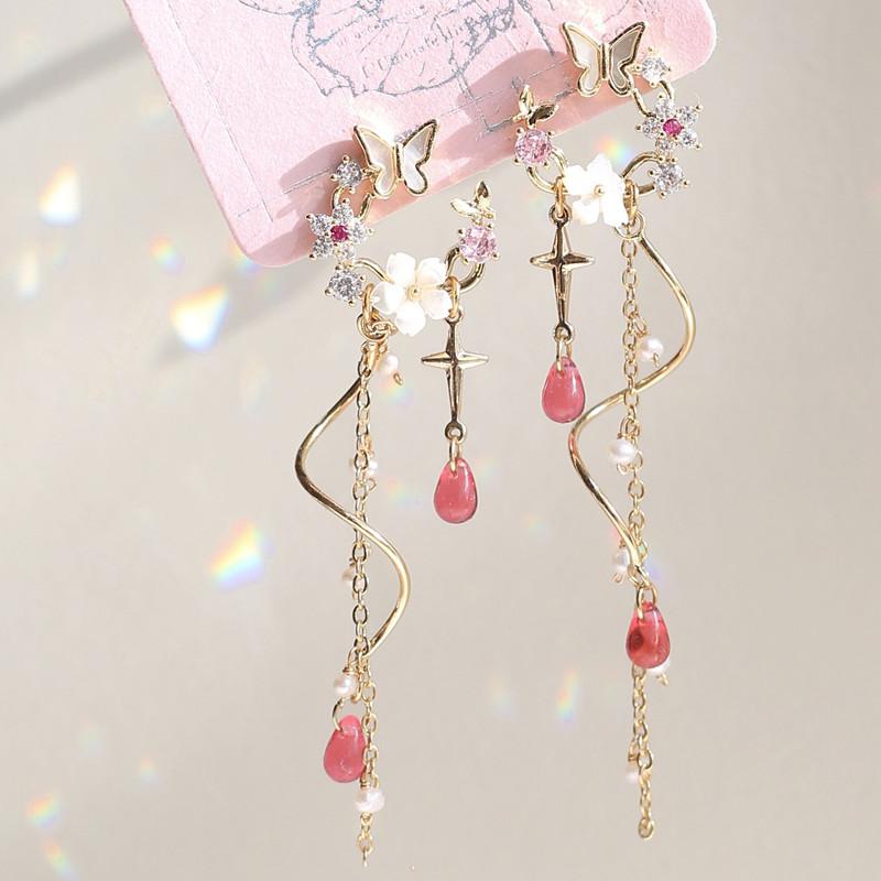 Flower Butterfly Long Tassel Earrings for Women Fashion Personality Cute Summer Daily Accessories Party  Birthday Gift