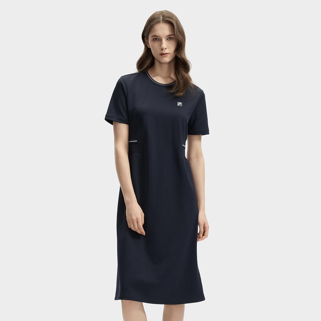 Fila Modern Heritage  DNA French Chic Fashionable Versatile Simple Short Sleeve Dress Women Dresses Legendary-Blue F11W431304FNV