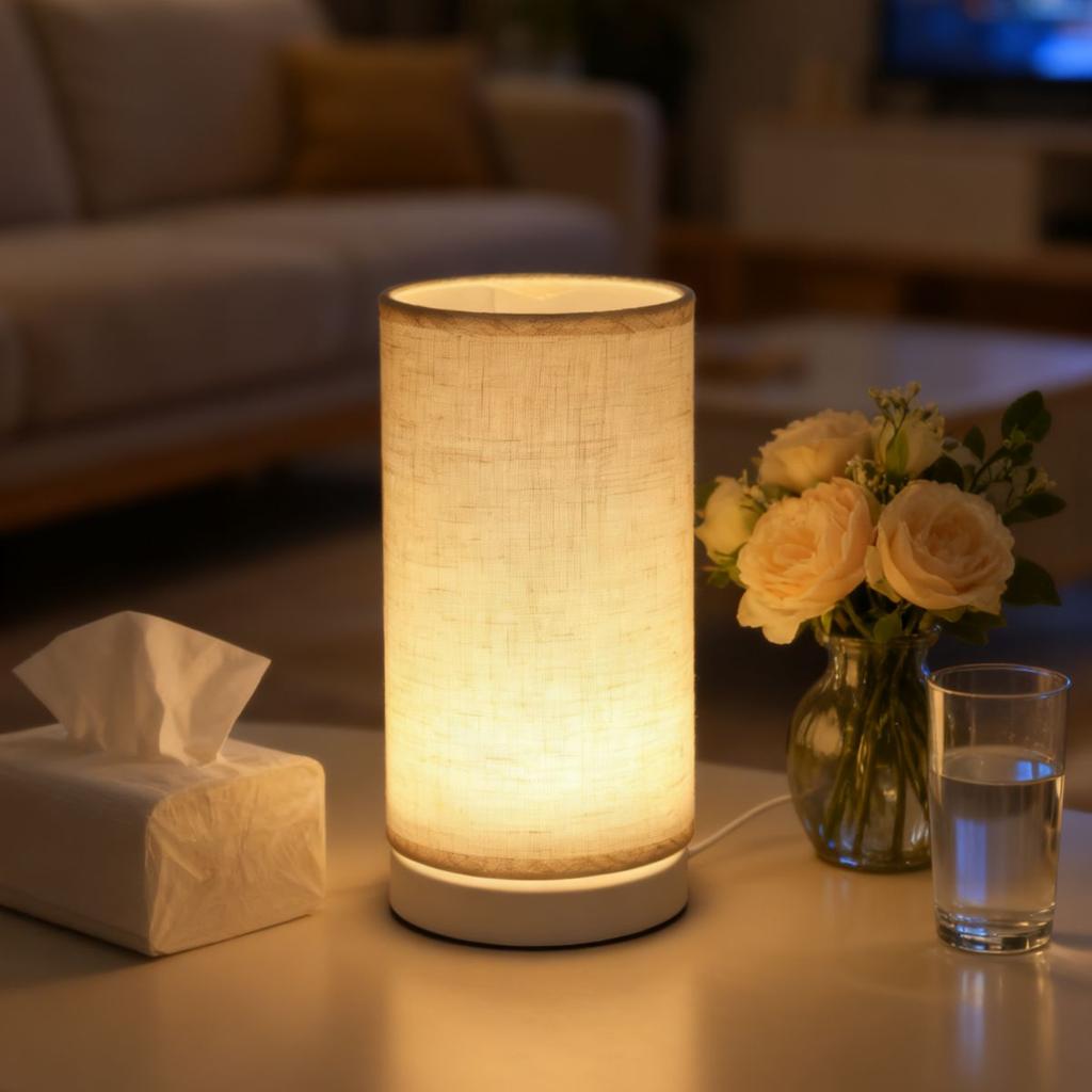 Nordic Retro-style Table Lamp with Fabric Lampshade - USB Powered, Perfect for Bedroom, Study, and Home Decor