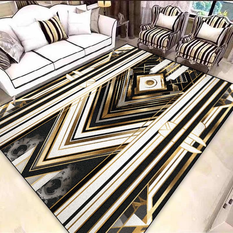 Lehký Luxus Evropský Černo-Zlatý Koberec Dekorace Obývacího Pokoje Koberce do Prostoru Pohovky pro Ložnici Šatnu Protiskluzové Pratelné Podlahové Rohože