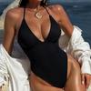 Women's Swimwear Fashion Sexy Black One-piece V-Neck Backless Bikini Beachwear