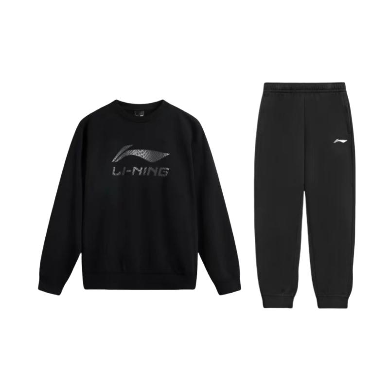 Li Ning Comfortable Loose Fit Round Neck Pullover Long Sleeve Top Simple Versatile High Waist Long Pants Casual Sports Set AWDV247-2+AKLSG35-1