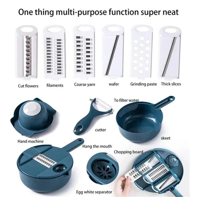 12In1 Multi-Funzionale Chopper di Verdure Carote Patate Tagliare Manualmente Shred Affettatrice Ravanello Grattugia Utensili da Cucina Taglierina di Verdure