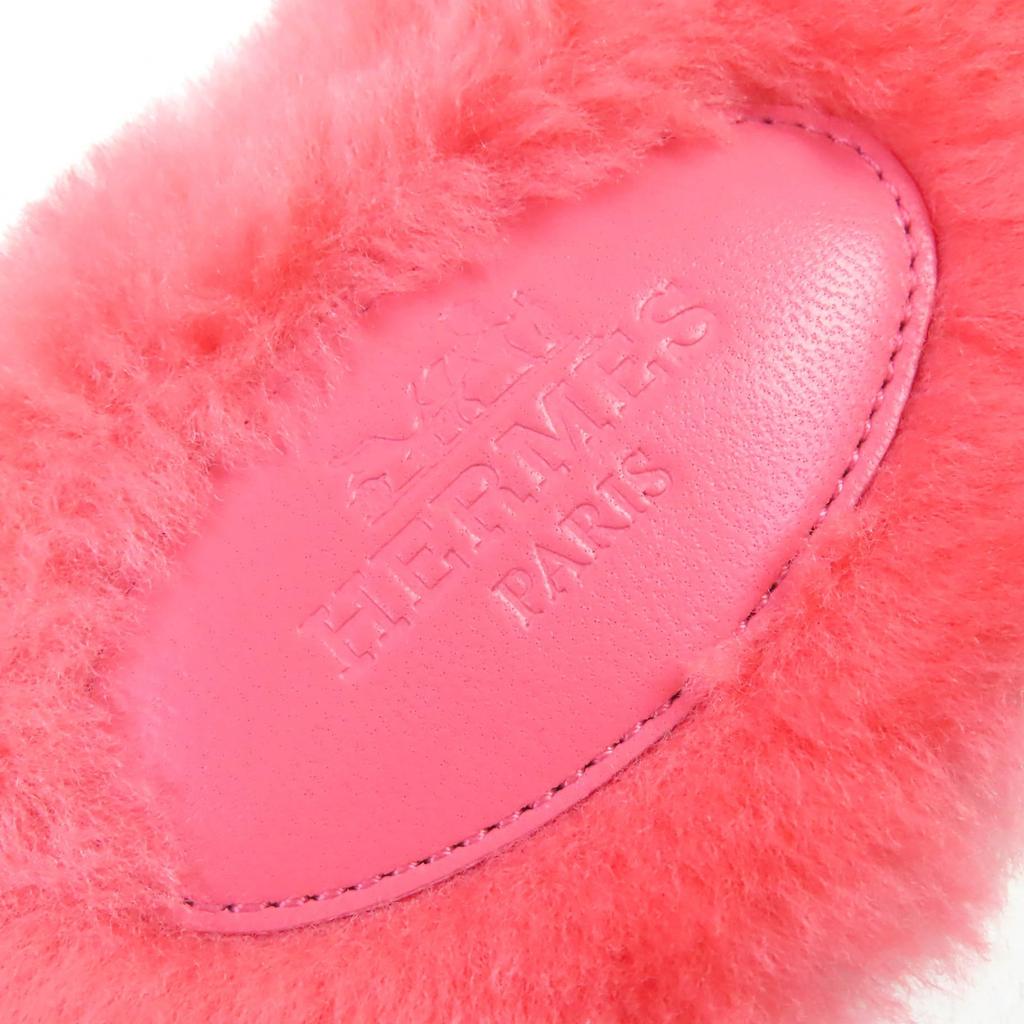 Great HERMES Mule Oran H Logo Fur Sandals Pink Sheepskin Leather 37 231288Z Used