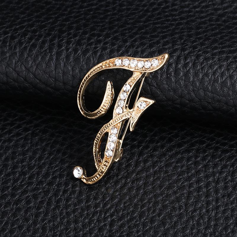 

1 шт. Брошь-булавка, любовные подарки, памятные украшения, свадебная хрустальная брошь, 26 английских букв, модная одежда, аксессуары, броши F золотой