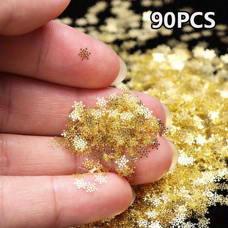 90pcs/box Golden Snowflake Nail Art Glitter, Christmas 3D Snowflake Nail Flakes, Nail Decoration Thin Patches