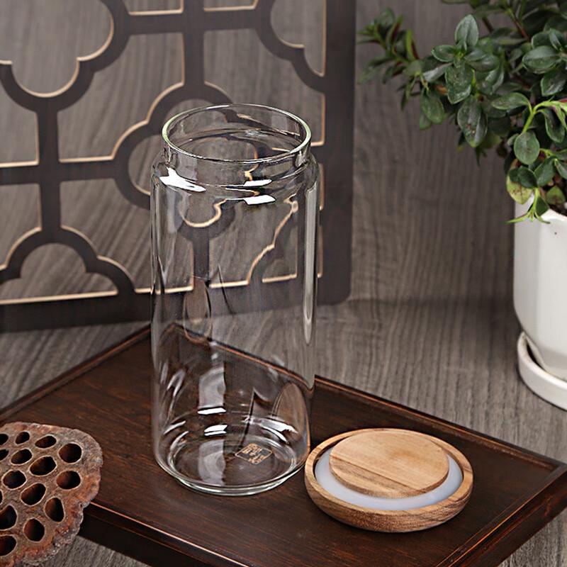 ZISIZ Acacia Wood Glass Food Storage Jar Set