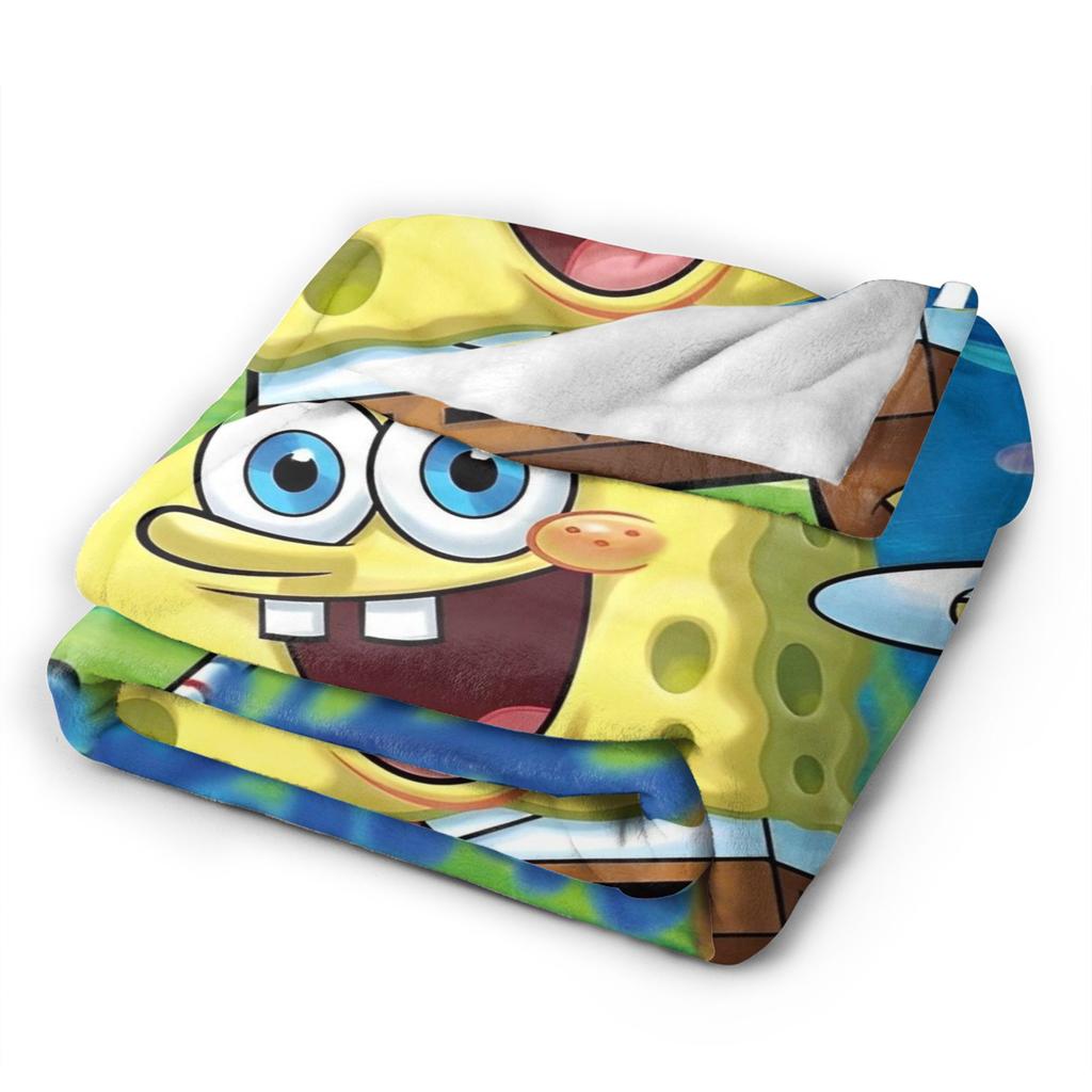 SpongeBob SquarePants Knitted Blanket Cartoon Animated Flannel Throw Blankets Airplane Travel Printed Ultra-Soft Warm Bedspreads