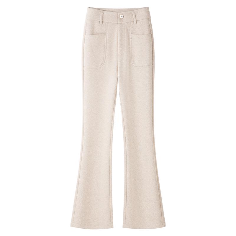 

2024 Women s Gray High-Waist Wool Flared Pants – Autumn/Winter Slimming Style L абрикосовый