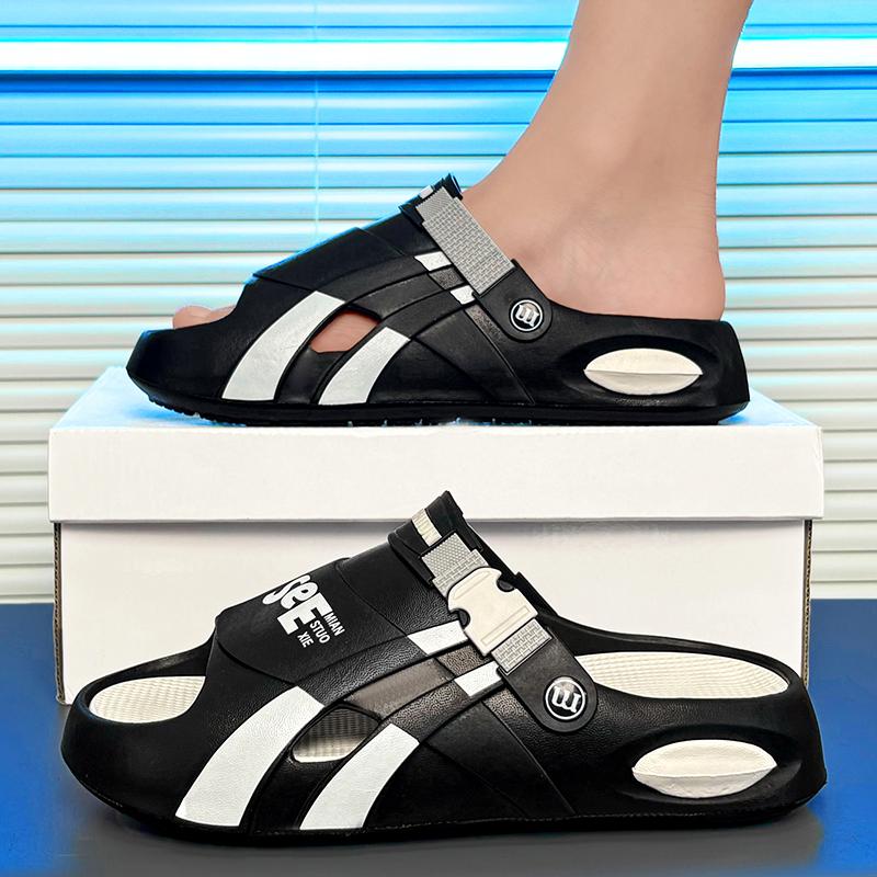 Fashion Men Thick Sole Summer Beach Slides Bathroom Anti Slip Slipper Soft Sandals Simplicity Ultra Light Letter Shoes Men Slippers