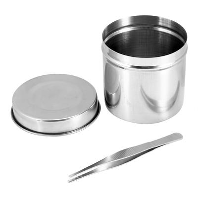Stainless Steel Disinfection Jar Tank Sterilization Container Alcohol Box with Tweezers 10cm