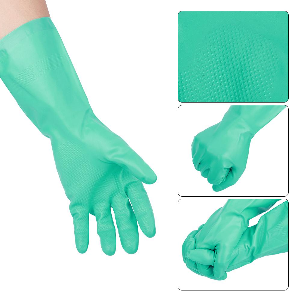 5Pairs Reusable Nitrile Gloves Solvent Resistant Anti Acid Alkali Home Work Laboratory Hand Protection Glove 32cm Length
