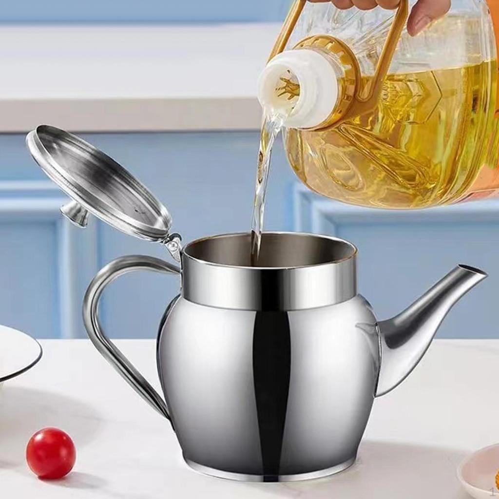 Stainless Steel Oil Dispenser Bottle Storage Container with Fine Mesh Strainer for Home Kitchen