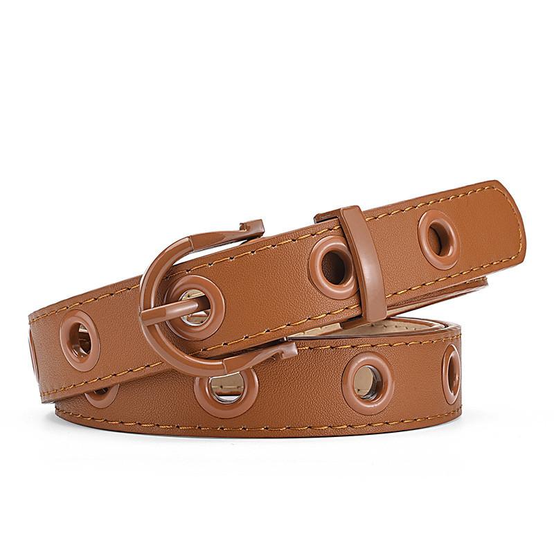 Trendy Pu Leather Women's Belt With Eyelet Holes And Colorful Buckle For Chic Looks