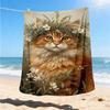 1pc Floral Cat Wreath Outdoor Flannel Blanket Soft All Season Polyester Throw , Perfect for Picnics & Travel , Picnic Accessory