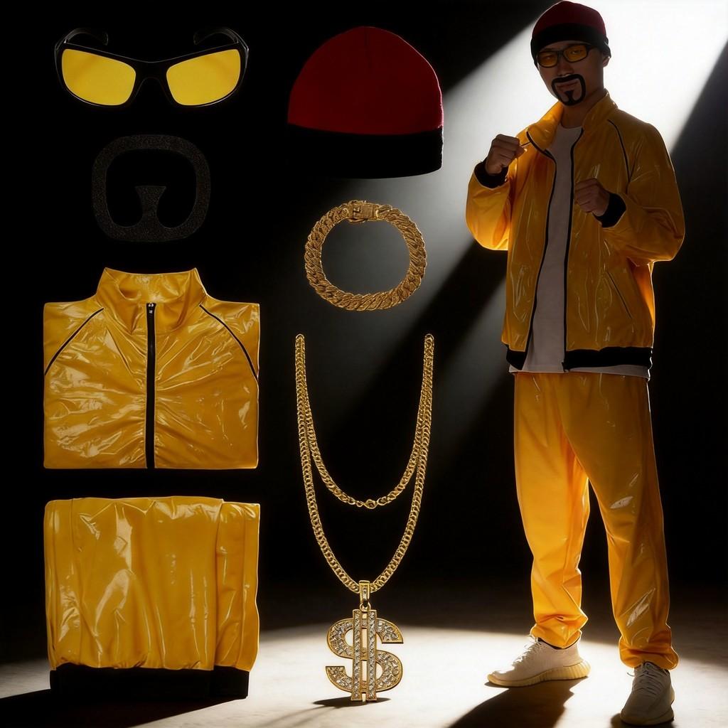 Halloween Adult 90s Celebrity Costume With Vinyl Shine Reflective For Retro Disco Party