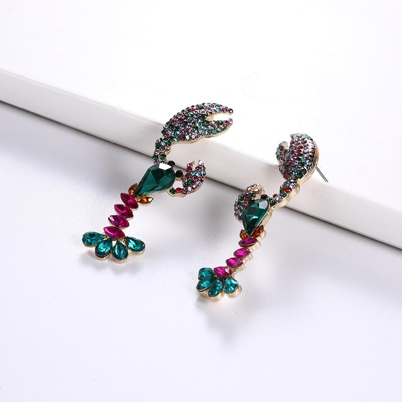 Pinkdudu Bohemian Multicolor Animal Lobster Shaped Dangle Earrings Crystal Statement Drop Earrings for Women Jewelry OG009