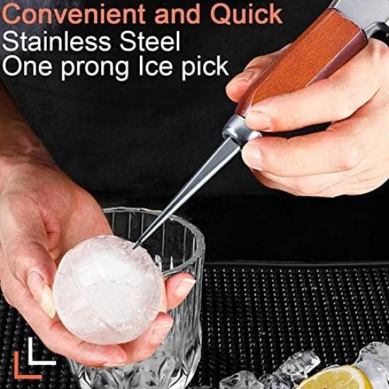 Ice Pick Set of 2-7.24 Inch and 6.8Inch Stainless Steel Ice Crusher with Wood Handle, Japanese Style Ice Chipper Ideal for Bars and Home