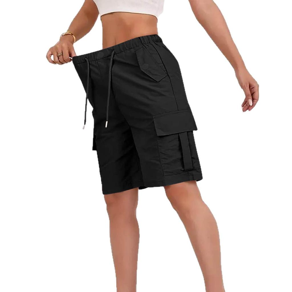 2026 Summer High-Waisted Button Lace-up Cargo Shorts with Pockets