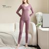 Autumn Thermal Underwear 2Pcs/Set Women V Neck High Waist Slim Fit Keep Warm Top Pants Solid Color Winter Double Layer Accessories Bottoming