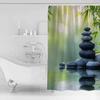 Washable Bathtub Curtain with 12 Hooks, Nature Water Reflection Country Botanical Waterproof Fabric Stall Shower Curtains for