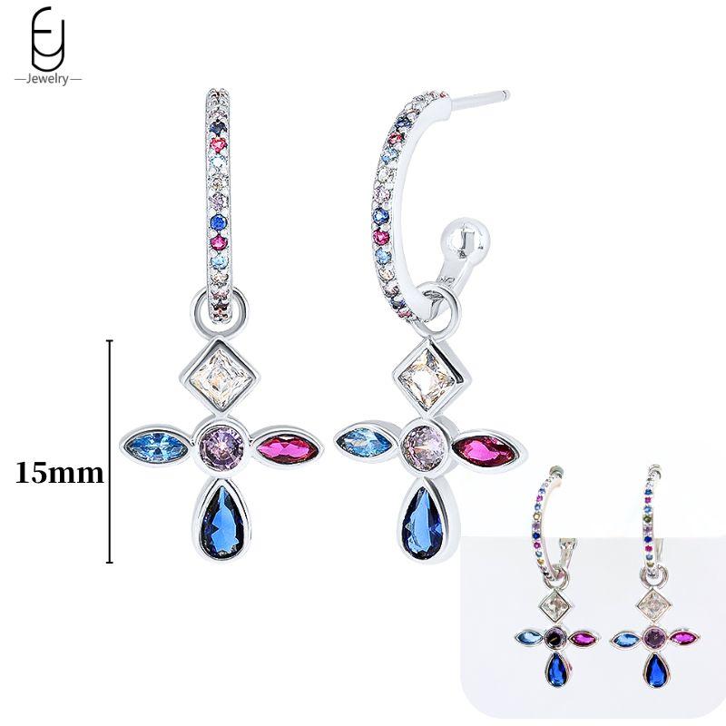 925 Silver Ear Buckles Fashion Hoop Earrings Colorful Crystal Pendants Gold Earring Premium Luxury Women's Jewelry Gift