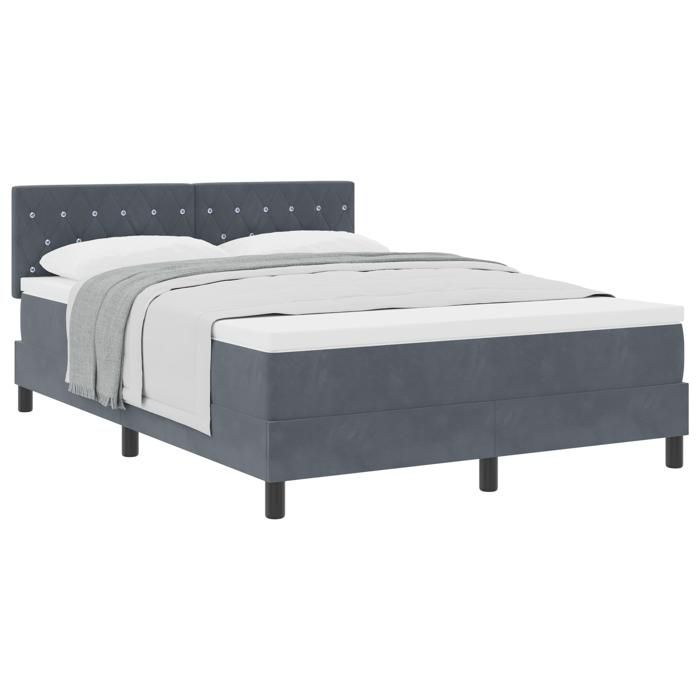 Lit Box Spring vidaXL avec Matelas Gris Foncé 160x200 cm Velours 3339117