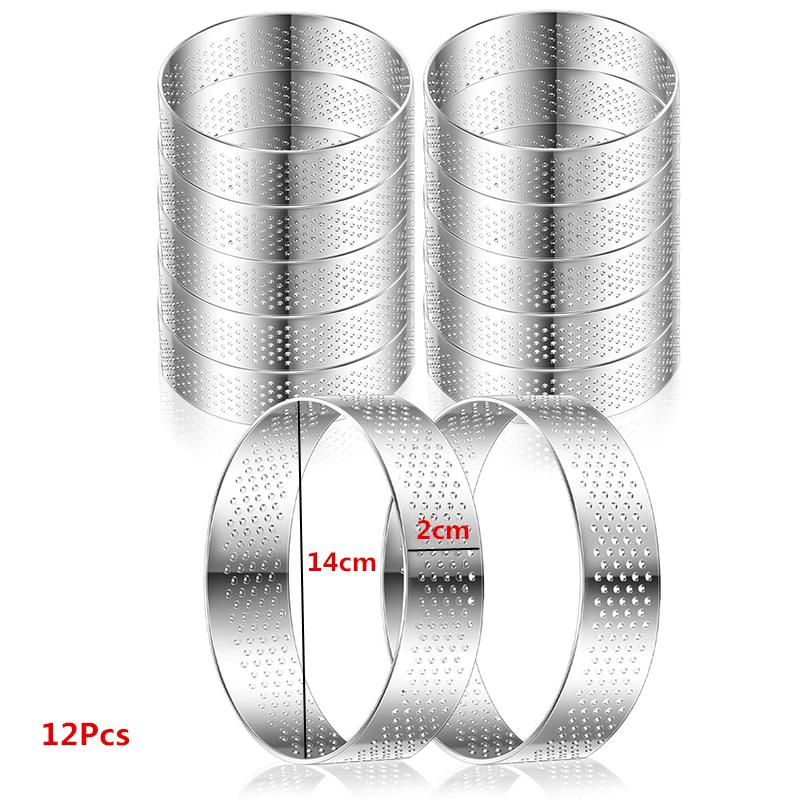 LMETJMA 12 Stück Runde Tarte-Ringe Perforierte Back-Tarte-Ringe Edelstahl Antihaft-Kuchen-Mousse-Ringe Dessertringe JT351