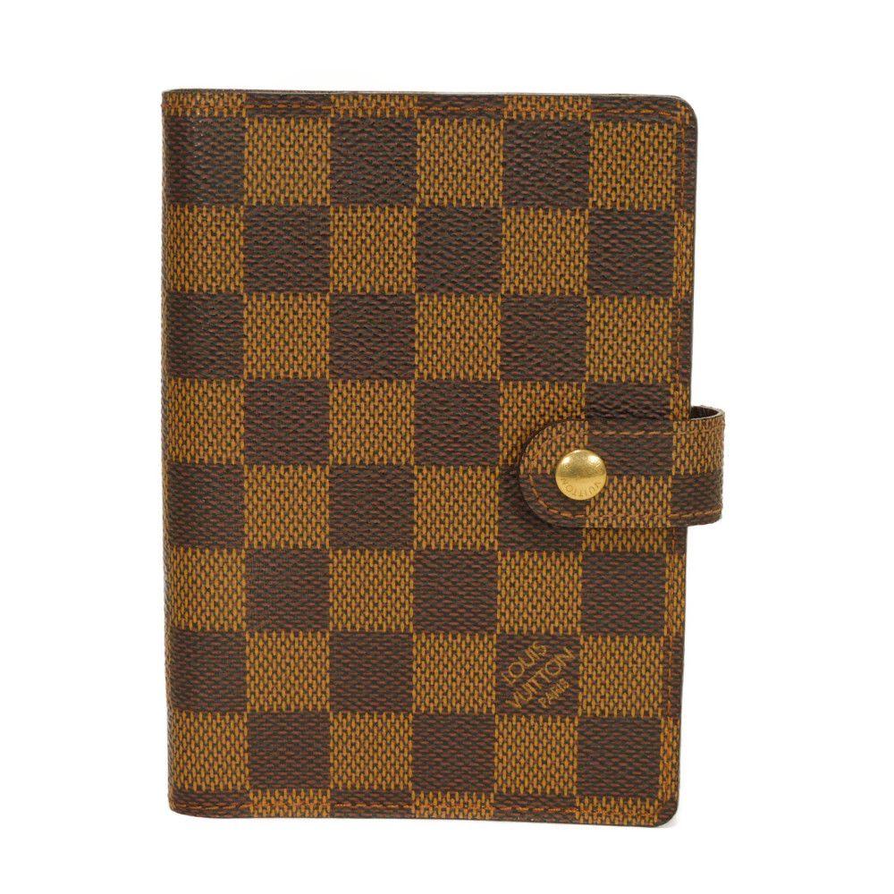 Used Louis Vuitton Damier Card Case, 12564 Agenda PM R20700 8001 Logo Brown Diary with 6 Holes and Checkered Pattern