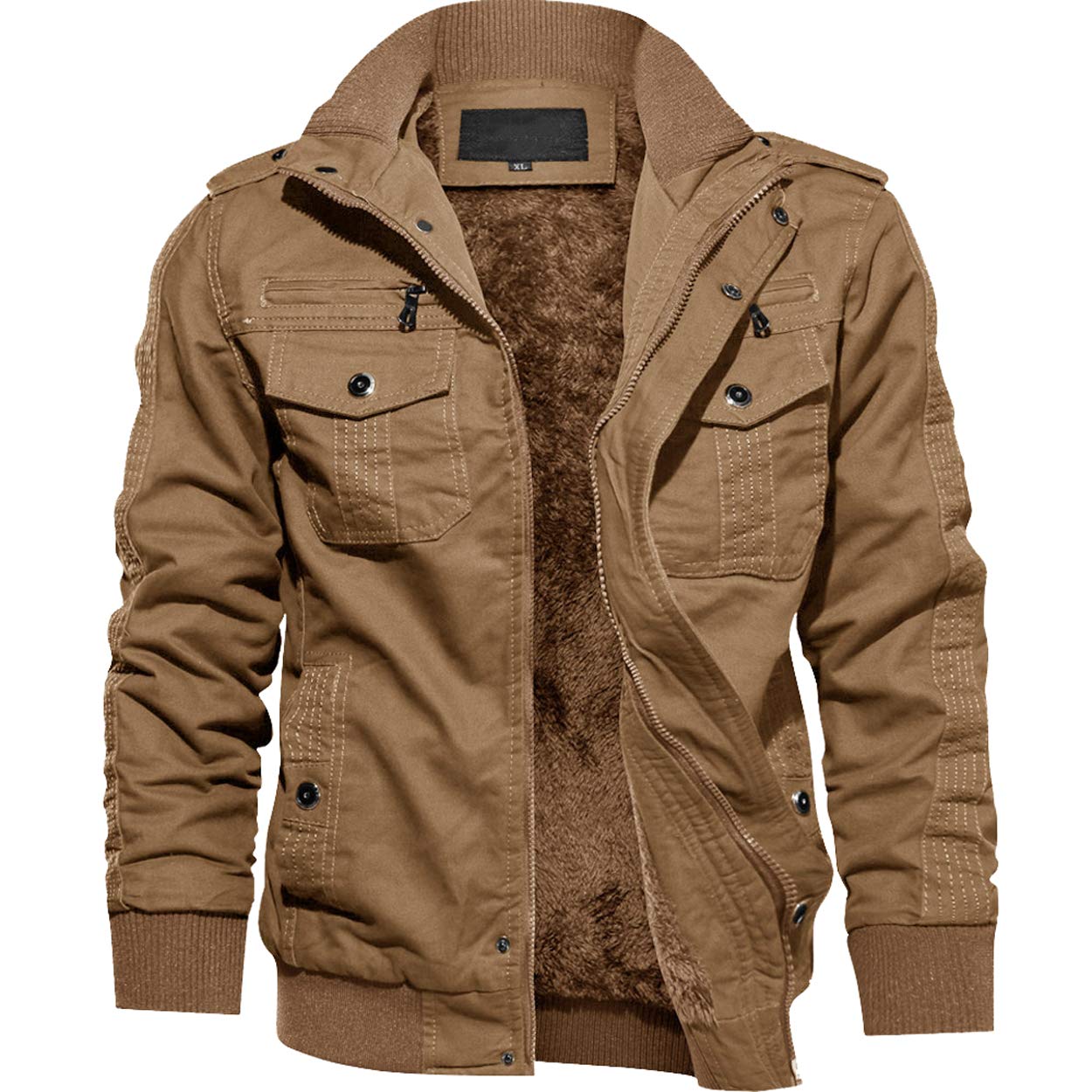 TACVASEN Popular Thick Khaki Jacket for Outdoor Stadium and and Size L Men s Military-Style Fleece-Lined Jacket, Activities, Workwear, Jackets,