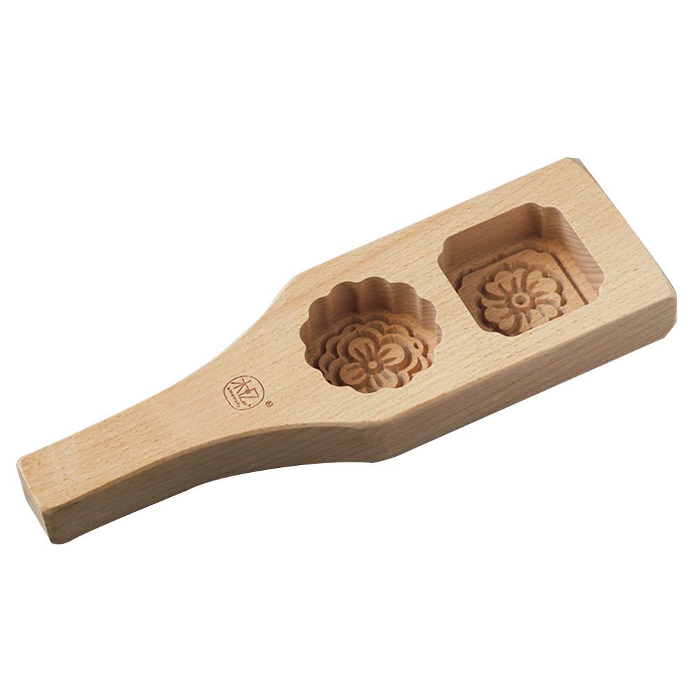 Beech Mung Bean Cake Mold Wood Carving Flowers Mold Hand Making Moon Cake