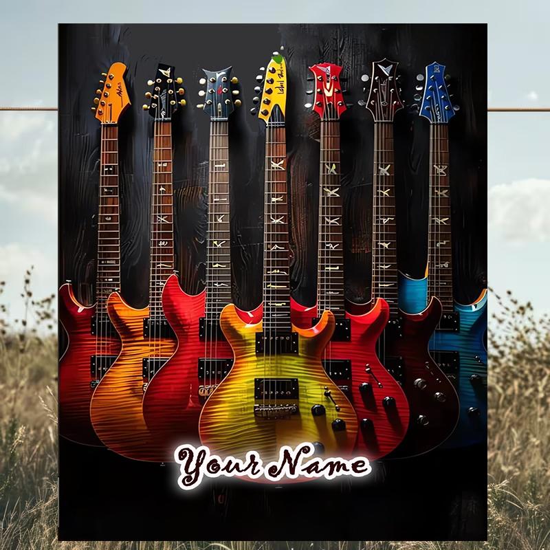1PC Custom Name Electric Guitar Collection outdooor Flannel blankets Patterns Throw Blanket All-Season Soft Gift for Couch, Bed, Camping gifts