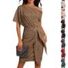 Fashionable Color Glitter Dress With Pleated Shoulder