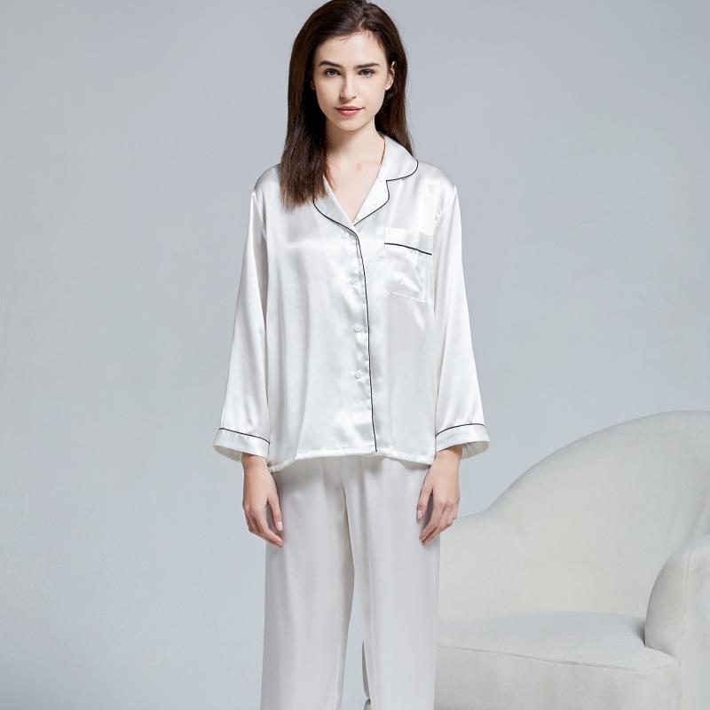 Women's Silk Pajama Set: Long Sleeve Two-Piece, 100% Mulberry Silk, Versatile for Home or Outdoors, Spring/Summer Style