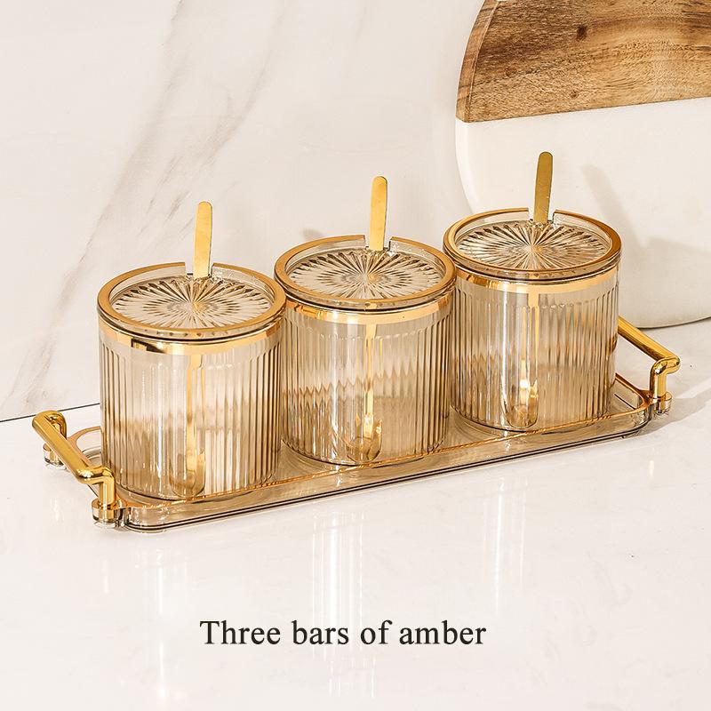 Exquisites Gewürzflaschen-Aufbewahrungsglas, Europäischer leichter Luxus, 3 Fächer, 4 Fächer, Haushalt, Küche