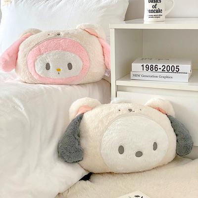 Non-Toxic Sanrio My Melody Pochacco Turn Into White Bear Plush Toy Comfortable Stuffed Anime Pillow Blanket Back Cushion Xmas Gifts