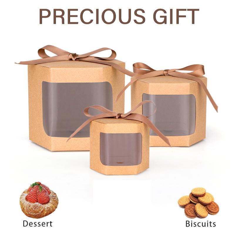 10 Pezzi Scatole per Torta Sacchetti di Carta Confezionamento Scatole Esagonali per Caramelle con Finestra Trasparente in PVC Scatola Regalo di Compleanno Confezioni per Dolci