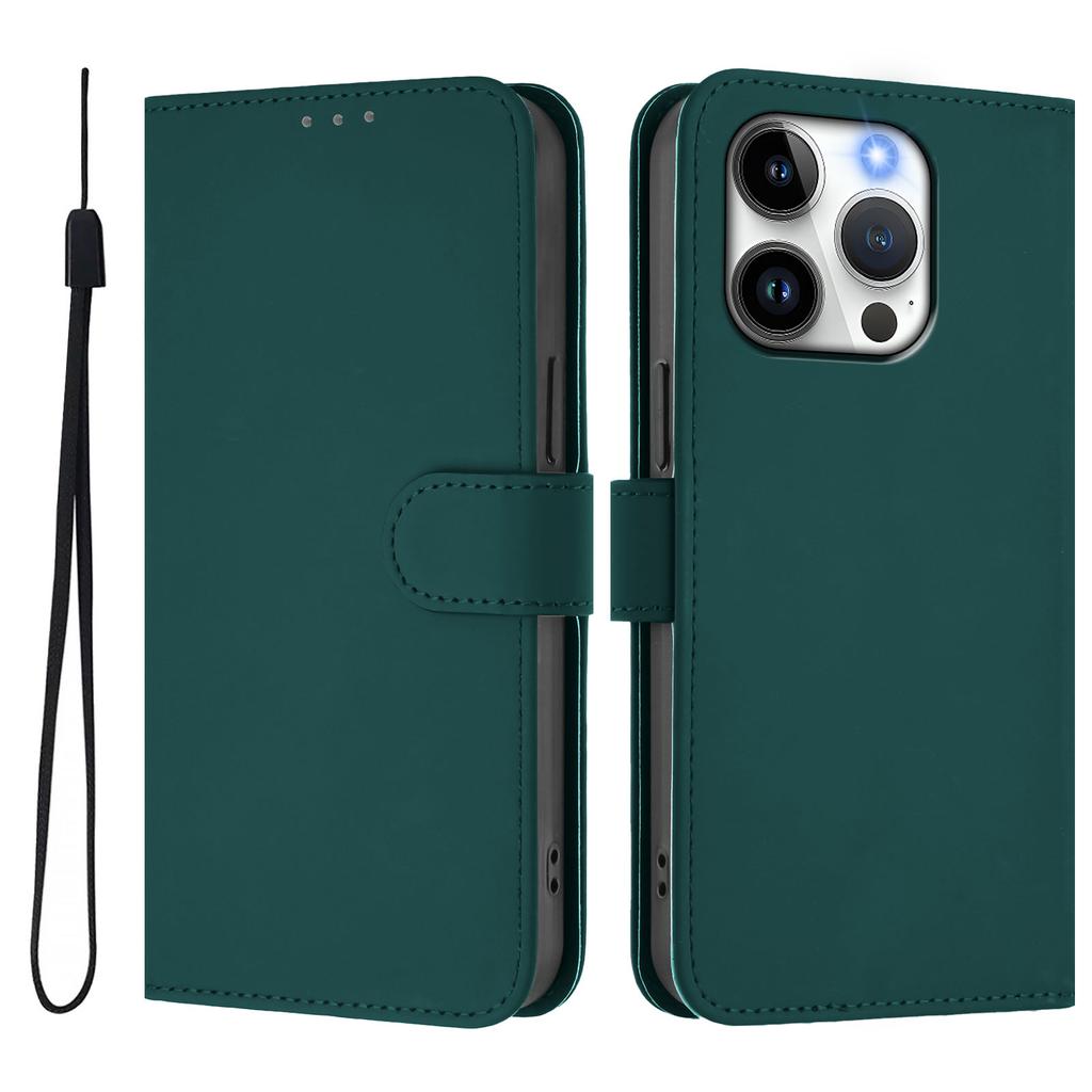 For iPhone 15 Pro Case Solid Color Wallet Leather Phone Cover with Strap
