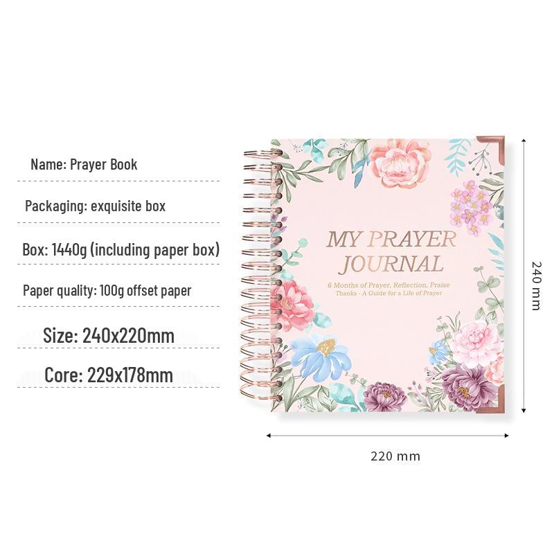 B5 Grenzüberschreitendes Spiralgebet-Notizbuch: Zeitplan und englisches Gebetbuch