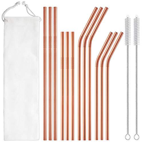 12-Pack Reusable 304 Stainless Steel Straws with Case Long Drinking Straw for 30 Oz and 20 Oz Tumblers Cups Cocktail Metal Straw