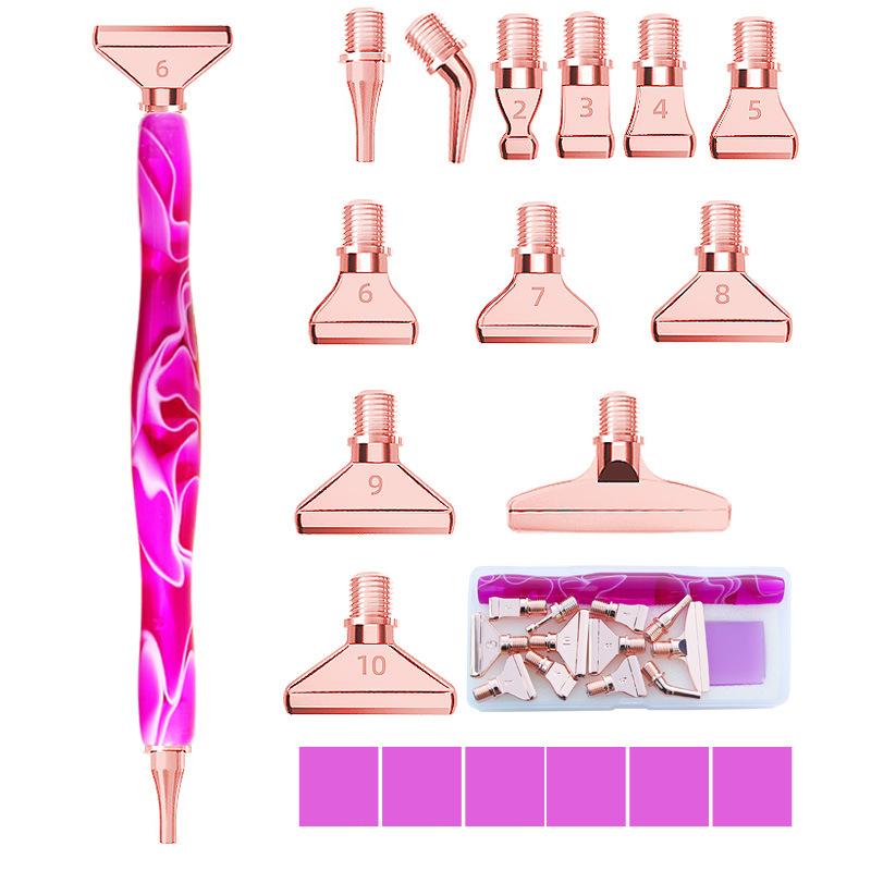 Resin Diamond Painting Pen Kit with 12 Interchangeable Metal Tips, 6 Wax Blocks, and Clear Storage Case for 5D Diamond Painting Art Crafts Supplies