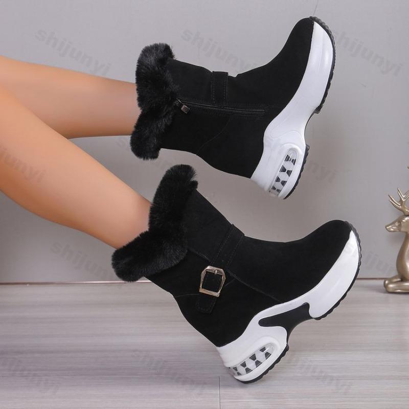 Women Platform Boots Winter Plush Warm Mid Calf Boots Height Increase Snow Boot Fashion Wedges Boot 2026Winter Boots Botas Mujer