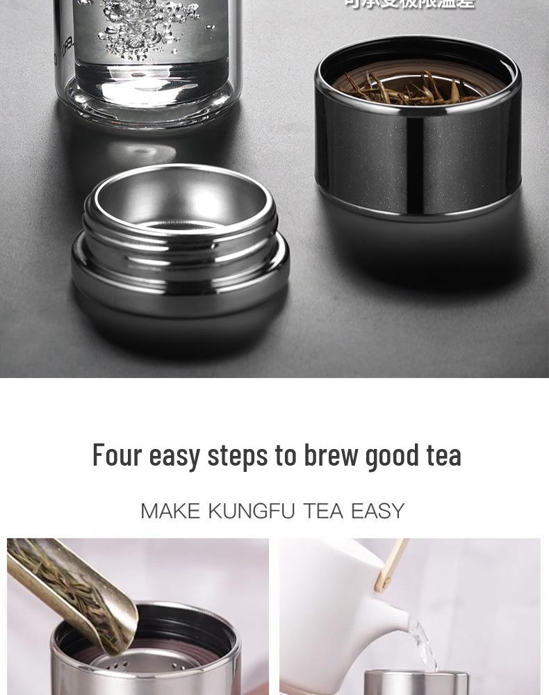 Mini Teacup with Double Layer Insulation and Tea-Water Separation – Portable Travel Glass