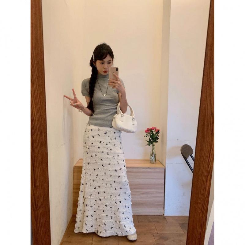 Korean-Style Floral Lace Fishtail Skirt Set for Women