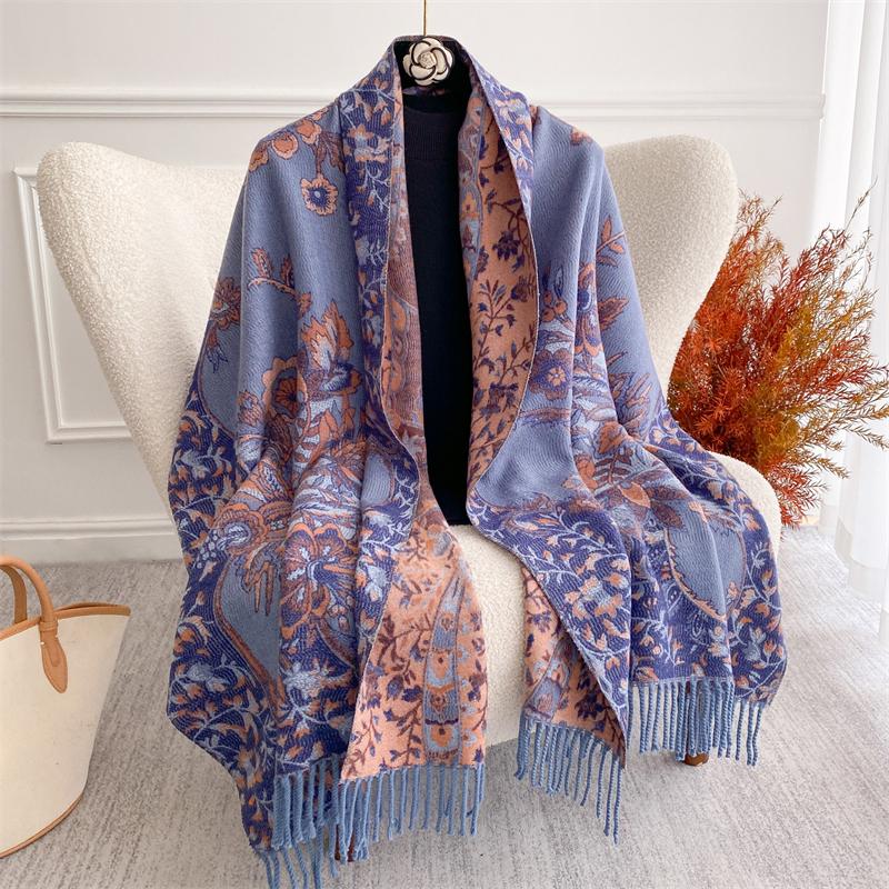 Winter Female Scarf Cashmere Shawls Wraps Women Floral Long Hijab Stoles Pashmina Bufanda Tassel Autumn Lady Headband