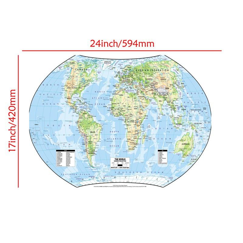 

The World Map Hammer Projection Posters and Prints Wall Art Pictures Painting for Office,Home Decoration 24*17inch (59*42cm)