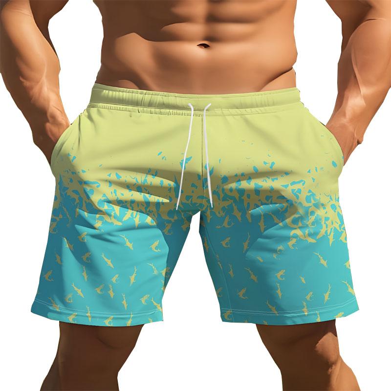 

Summer Outdoor Sports Regular Edition Men s Drawstring Casual Beach Shorts Blue Gradient Yellow Digital Print 2XL