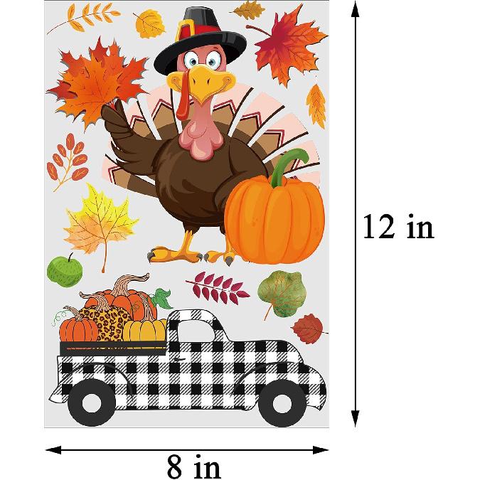 Thanksgiving Window Clings Double Sided Fall Leaves Autumn Window Clings for Glass Cute Turkey Gnome Autumn Window Stickers Fall Window Stickers Home