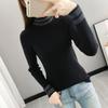 Camisa negra básica, camisa de punto de manga larga para mujer, primavera y otoño, suéter ajustado y adelgazante de cuello medio alto para otoño e invierno.